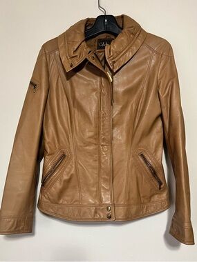 Cole Haan Tan Leather Zip-Front Jacket
